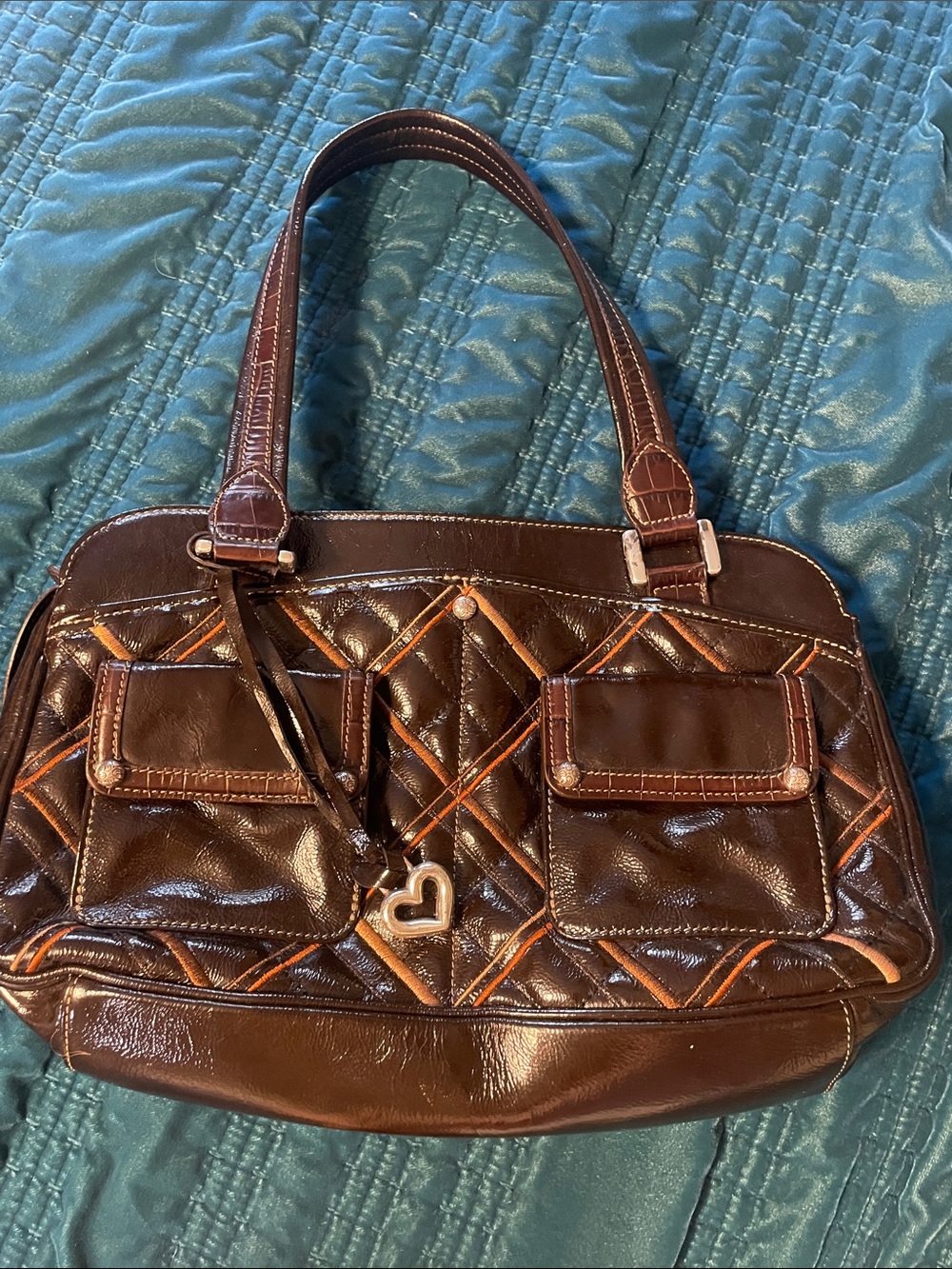 Brighton Brown Quilted Shoulder Bag with Heart Charm